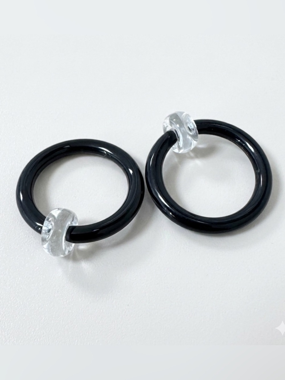 Pair 12g 7/16" Black Acrylic Captive Bead Rings Clear Bead Body Jewelry Rings
